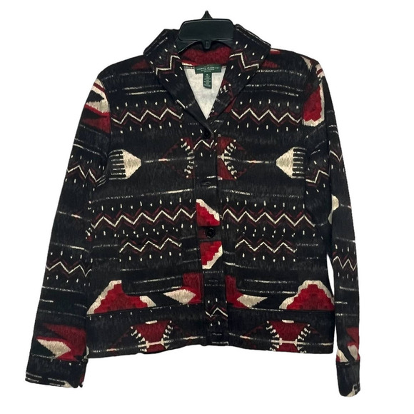 Lauren Ralph Lauren Aztec Tribal Cozy Cardigan Button Down Sweater Large - Picture 1 of 12